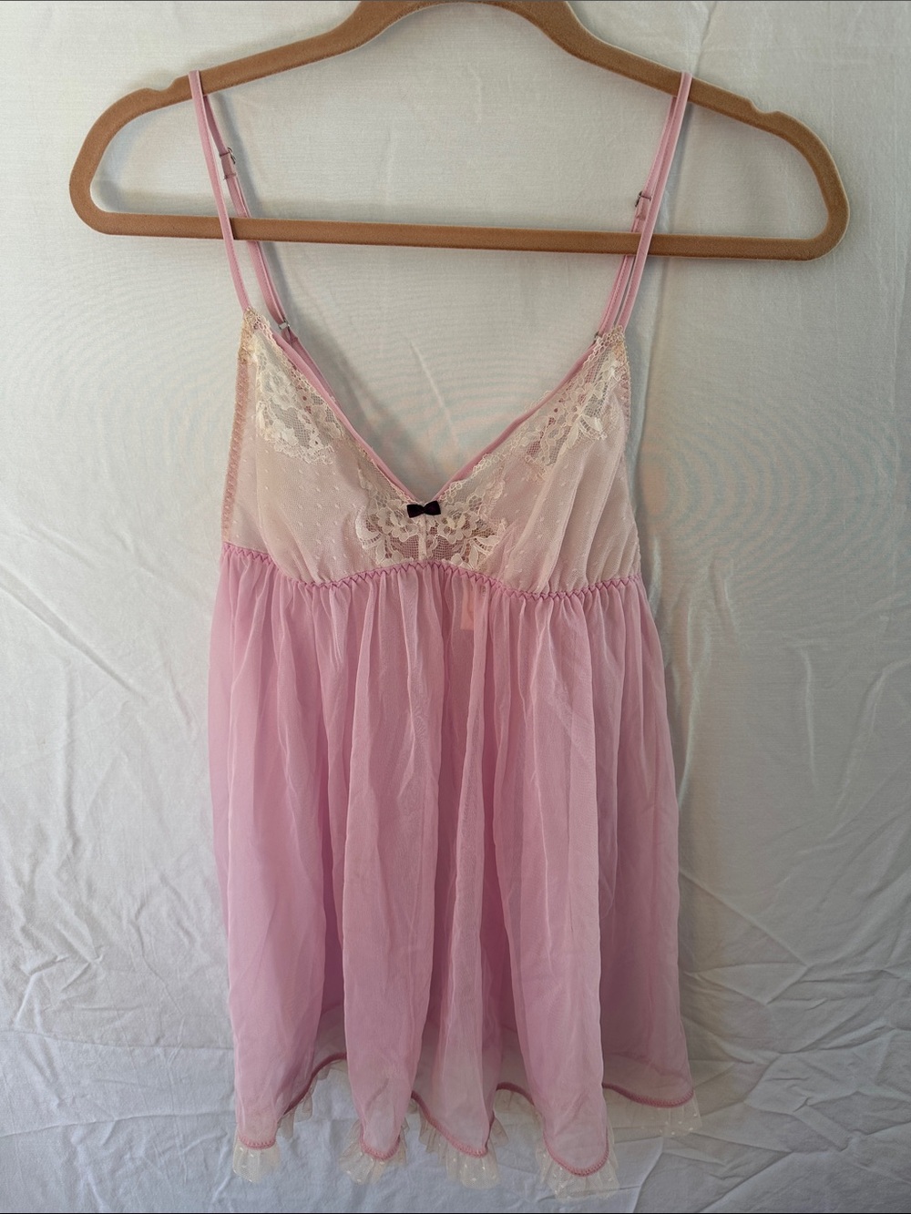 Victoria's Secret Sheer Pink Lace-Trim Chemise